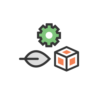 cube, leaf and configuration icon