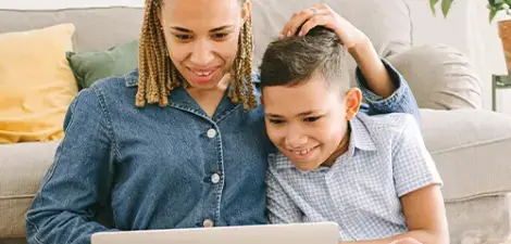 mom and son learning with computer